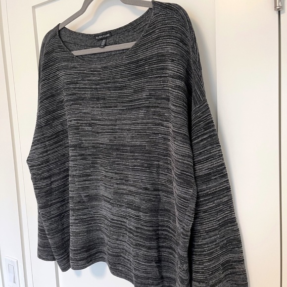 Eileen Fisher Black & Grey Striped Textured Long Sleeve Top - Picture 3 of 8